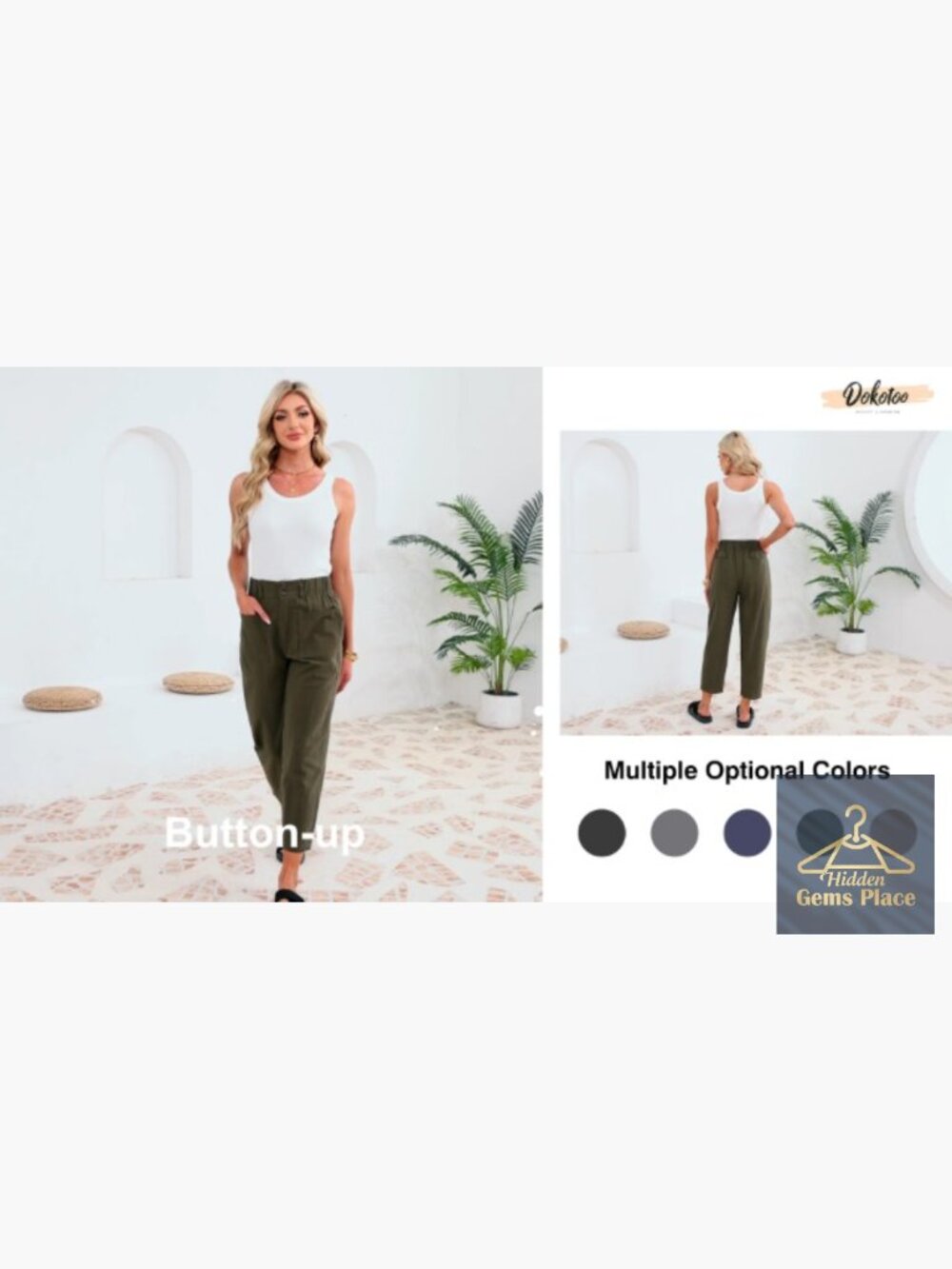 Casual Capri Pants High Waisted Harem with Pockets Summer - Picture 7 of 7